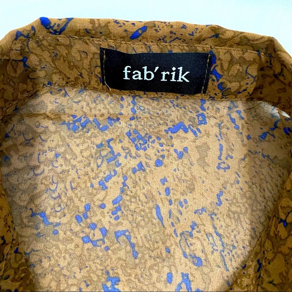 Fab’rik Brown & Blue Semi Sheer Snake Print Button Down Blouse, Size Medium - Picture 10 of 10